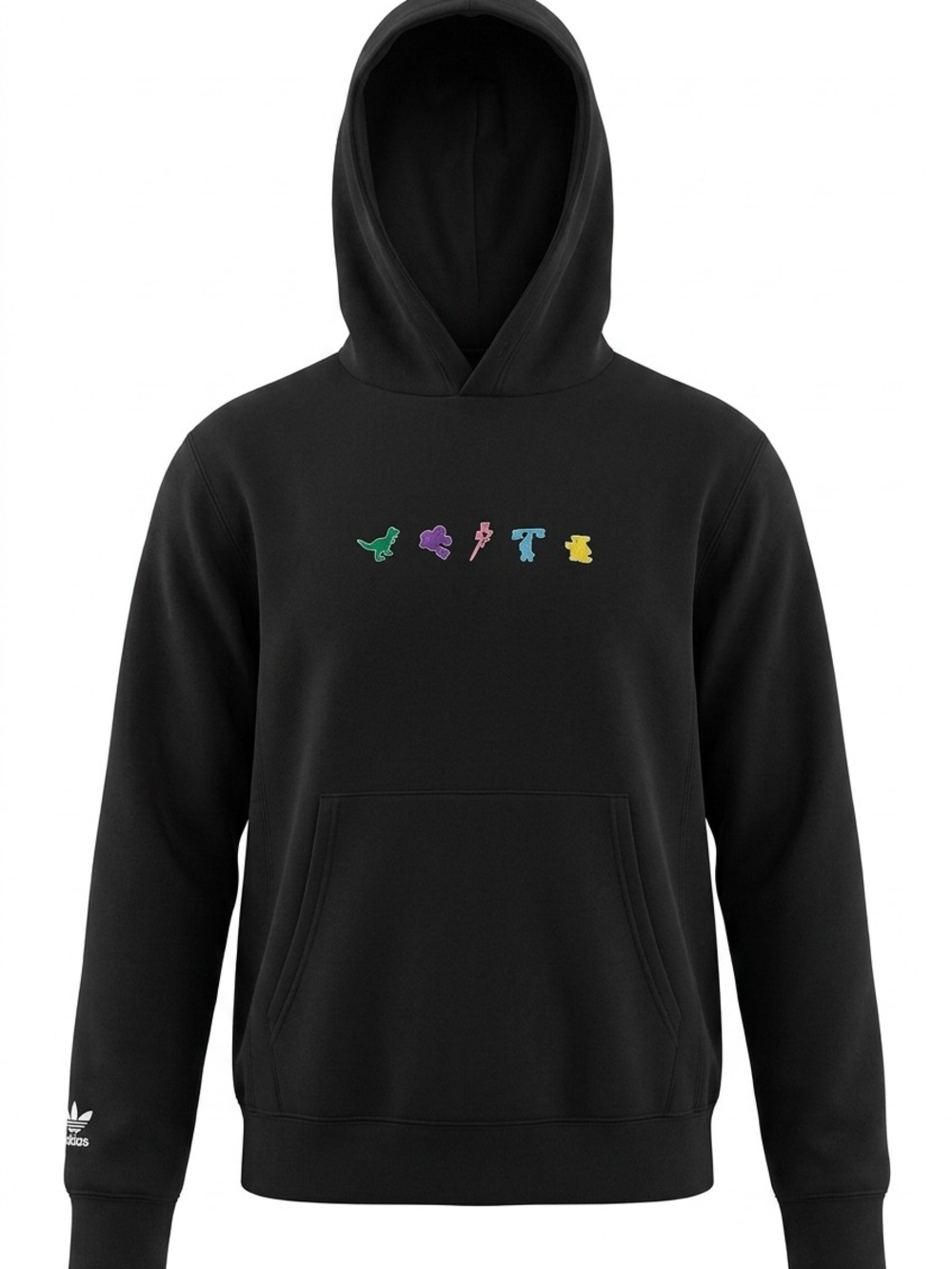 Adidas Pixar Black Hoodie with Colorful Small Pets Icons Size Large
